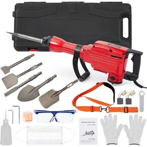 3600W Demolition Jack Hammer Metal Concrete Breaker Jack Hammer Electric Tool Kit, 4pcs Chisels Bit Set W/Case, Noise-Canceling Earplug, Shoulder Strap