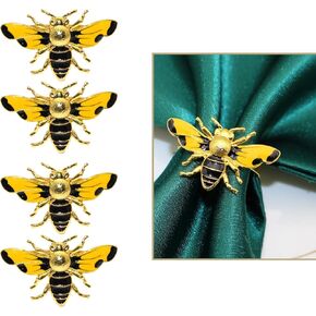 مجموعة حلقات مناديل النحل مكونة من 4 قطع، حوامل مناديل نحل العسل الصفراء، مشبك مناديل معدني ذهبي لتزيين الحفلات، طاولة الطعام، كل يوم، التجمعات العائلية (النحل اثنان) in Kuwait