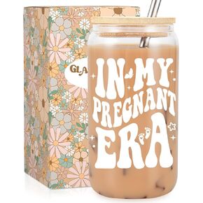 Fairy's Gift Pregnant Women Iced Coffee Cup, Cute Pregnant Mom Gifts, New Mom Gifts, 16 oz Coffee Glass Cup, Mothers Day, Baby Shower, Pregnancy Gifts for Expecting Mom, Mom to Be, First Time Mom