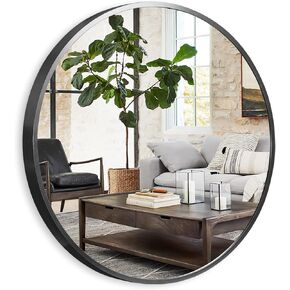 NeuType Round Mirror Circle Mirror 16 Inch Aluminum Alloy Frame Wall Mirror Large Vanity Hanging Decorative Mirrors for Entryway, Bathroom, Bedroom, Living Room, Black