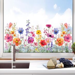 Tanlaby Wildflowers Window Sticker Spring Summer Window Clings Double Sided Static Anti-Collision Window Decals for Home Glass Window Doors Window Decals