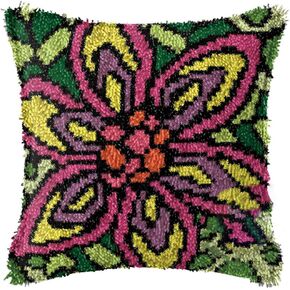LAPATAIN Latch Hook Kits for DIY Throw Pillow Cover,Colored Flowers Pattern Needlework Cushion Cover Hand Craft Crochet for Great Family 17x17inch in Kuwait