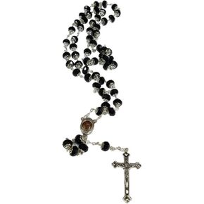 Glass Crystal Beads Rosary with Holy Soil Silver Crucifix (Pink, Red, Green, Purple, Light Blue, Dark Blue, Black, Clear, Blue) (Red)