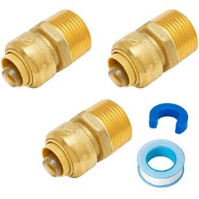 SUNGATOR 3/4 Inch x 1 Inch MNPT Adapter, No Lead Brass Push-to-Connect Plumbing Fittings to Connect PEX, Copper, CPVC, With A Disconnect Clip and A Sealing Tape, Pack of 3