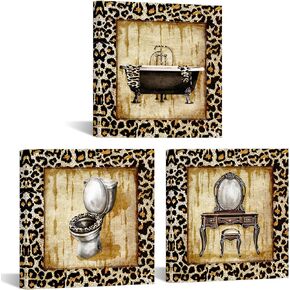 Saypeacher Cheetah Bathroom Decor Leopard Bedroom Bathroom Pictures Prints Safari Wall Art Fashion Artwork Prints for Bathroom