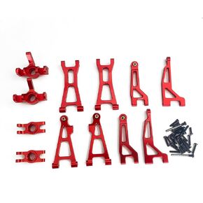 Compatible with Hyper GO RC Car Parts, 1/16 Metal Upgrade Aluminum Accessories, Red Replacement Parts kit for H16BM H16GT H16DR H16 MJX 16207 16208 16209 16210 (12PC Set)