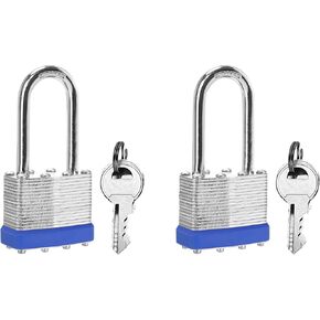 Keyed Alike Laminated Steel Padlocks, (40mm) Wide，6 Pack Long Shackle Padlock，Blue Hoop，for Gym Locker & StorageUnit or More