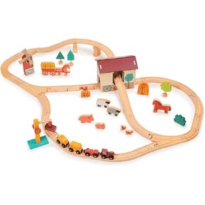 Mentari Farmyard Wooden Train Set - Countryside Themed Wooden Train Track Set Made from Sustainable Wood for Little Storytellers and Adventurers - Unleash Creativity and Fun with Intricate Narratives