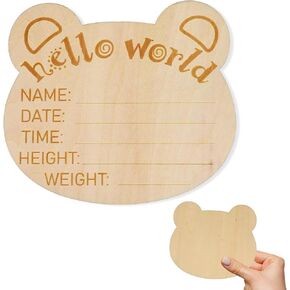 Birth Announcement Sign, 5.9" Wooden Baby Name Sign, Hello-World Newborn Baby Welcome Sign for Hospital, Baby Announcement Sign for Baby Shower Photo Props in Saudi Arabia