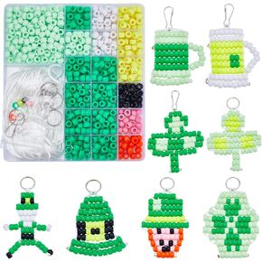 SUNNYCLUE 1 Box DIY Make 10PCS Christmas Theme Bead Pets Kit 8mm Pony Beads Assortment Box Set with Key Ring & Lanyard Clips, Instruction