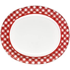 Gift Boutique 50 Count Red Gingham Oval Paper Plates 10" X 12" Large Disposable Platters Summer Picnic BBQ Checkered Serving Dish Tray Party Supplies