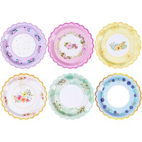 48 PCS Floral Paper Plates for Tea Party Decorations, 7 inch Disposable dessert plates for Bridal Shower, Garden Party, Wedding, Mother's Day Afternoon Tea Party