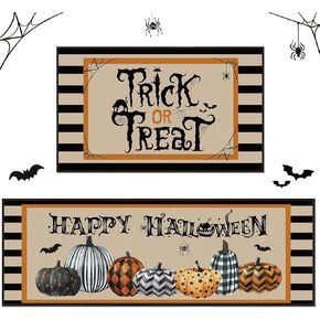 Timgle Halloween Kitchen Rugs Set of 2 Decorative Kitchen Mat Trick or Treat Halloween Bath Mat Floor Seasonal Pumpkin Rug Doormat for Bathroom Indoor Outdoor Home, 27 x 16.5 Inch, 47 x 16.5 Inch