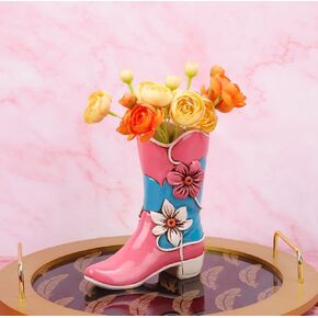 Pink Resin Cowboy Boot Vase, 6x5.5x2.25 inches, Vintage, Drainage Hole, Ideal for Flowers & Decor, Women's Gift, Bedroom & Living Room in Saudi Arabia