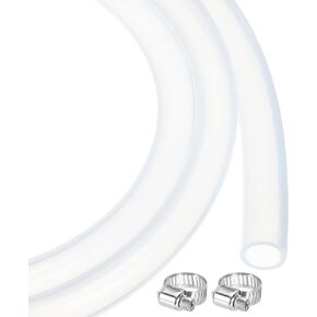 MECCANIXITY 5ft Clear Silicone Rubber Tubing 3/8" ID 1/2" OD Plastic Tube Flexible Air Hose for Brewing, Wine Making, Pump Siphon, 10mm x 13mm, with 2pcs Clamps
