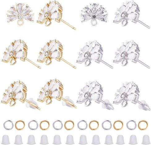 CREATCABIN 12Pcs Sun Stud Earring Findings 18K Gold Plated Brass Earring Posts Ear Stud Earrings with Loop Cubic Zirconia Open Jump Rings Butterfly Ear Nuts for DIY Earring Jewelry Making 14.5x12.5mm in Kuwait