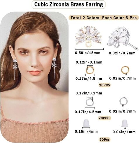 CREATCABIN 12Pcs Sun Stud Earring Findings 18K Gold Plated Brass Earring Posts Ear Stud Earrings with Loop Cubic Zirconia Open Jump Rings Butterfly Ear Nuts for DIY Earring Jewelry Making 14.5x12.5mm in Kuwait