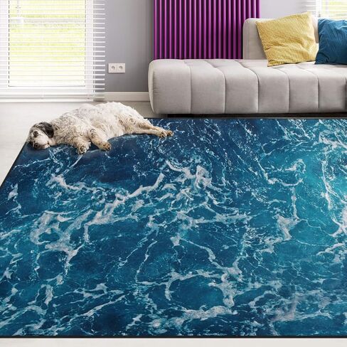 Naanle Ocean Beach Theme Area Rug 5'x7', Sea Waves Polyester Area Rug Mat for Living Dining Dorm Room Bedroom Home Decorative in Saudi Arabia