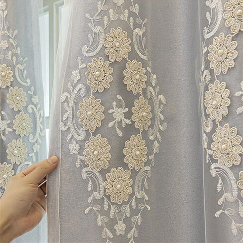 Amidoudou 1 Pair European Double Layer Curtains with Valance for Living Room Bedroom 3D Flower Embroidered Curtains (Grey,51x84 Inch) in Saudi Arabia