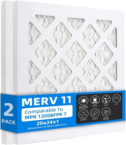 (عبوتان) 20 × 24 × 1 مرشحات هواء للفرن، MPR 1200 & FPR 7، مرشح هواء مطوي MERV 11 (الحجم الفعلي: 19.38 بوصة × 23.38 بوصة × 0.75 بوصة) in Kuwait