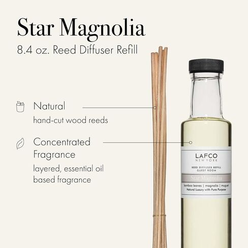 LAFCO New York Reed Diffuser Refill, Amber Black Vanilla - 8.4 oz - Up to 4-Month Fragrance Life - Includes Natural Wood Reeds - Free of Dyes & Propellants - Made in The USA in Saudi Arabia