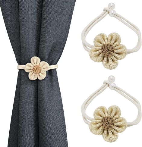 Curtain Tiebacks Curtain Ties Boho Flower Curtain tie backs Handmade Curtains tiebacks Pearl Curtain holder Tie backs for curtains Braided Curtain holdbacks for Home&Office Window Draperies (2, White) in Saudi Arabia