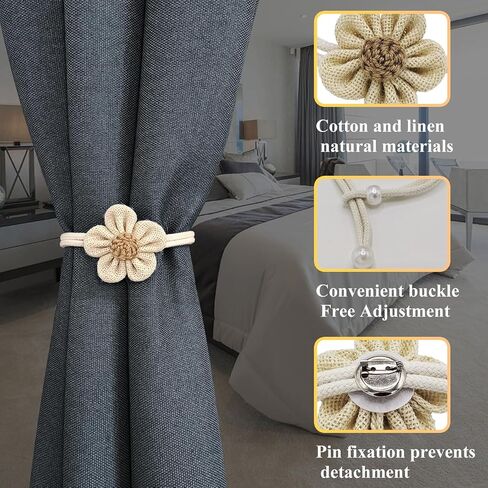 Curtain Tiebacks Curtain Ties Boho Flower Curtain tie backs Handmade Curtains tiebacks Pearl Curtain holder Tie backs for curtains Braided Curtain holdbacks for Home&Office Window Draperies (2, White) in Saudi Arabia