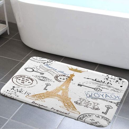 Paris Bath Rug, Eiffel Tower Unisex Non Slip Bath Mats, Golden Lettering European French Crown Retro Stamp Art Bath Rug Sets for Bathroom Bedroom Kitchen Outdoor Indoor,17x29 Inch in Saudi Arabia