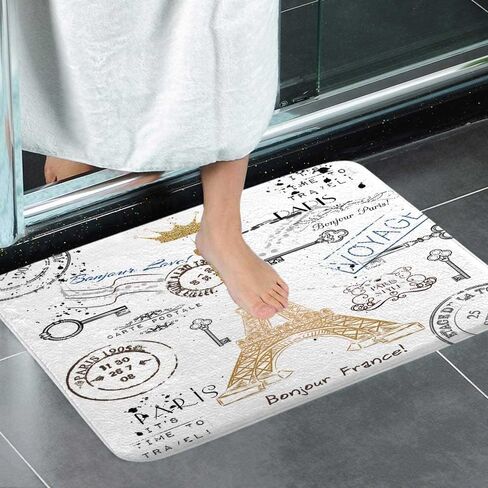 Paris Bath Rug, Eiffel Tower Unisex Non Slip Bath Mats, Golden Lettering European French Crown Retro Stamp Art Bath Rug Sets for Bathroom Bedroom Kitchen Outdoor Indoor,17x29 Inch in Saudi Arabia