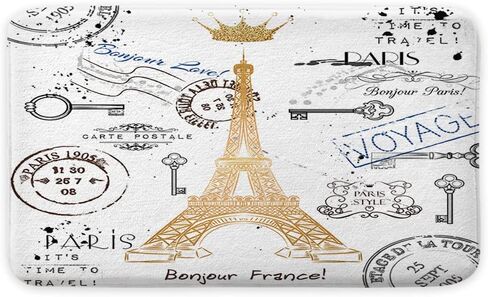 Paris Bath Rug, Eiffel Tower Unisex Non Slip Bath Mats, Golden Lettering European French Crown Retro Stamp Art Bath Rug Sets for Bathroom Bedroom Kitchen Outdoor Indoor,17x29 Inch in Saudi Arabia