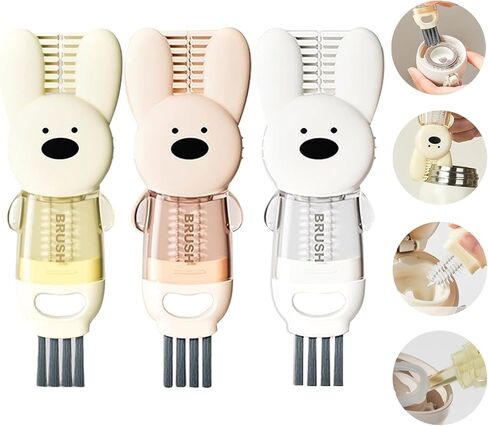 فرشاة تنظيف غطاء كوب 4 في 1، فرشاة زجاجة أرنب لطيفة متعددة الوظائف، أدوات تنظيف للكوب والزجاجة (3 عبوات) in Kuwait