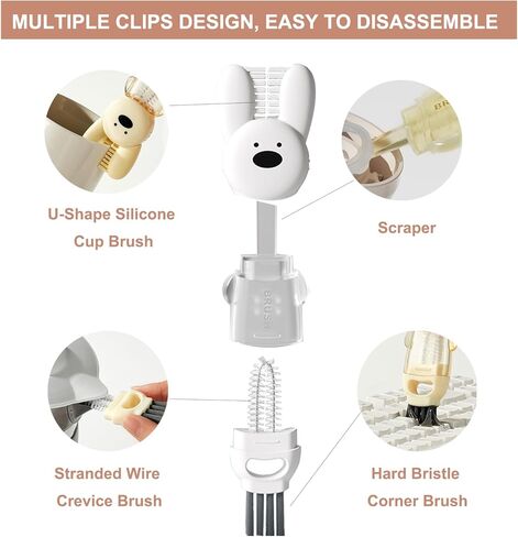 فرشاة تنظيف غطاء كوب 4 في 1، فرشاة زجاجة أرنب لطيفة متعددة الوظائف، أدوات تنظيف للكوب والزجاجة (3 عبوات) in Kuwait