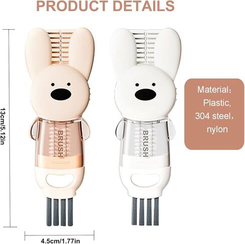 فرشاة تنظيف غطاء كوب 4 في 1، فرشاة زجاجة أرنب لطيفة متعددة الوظائف، أدوات تنظيف للكوب والزجاجة (3 عبوات) in Kuwait
