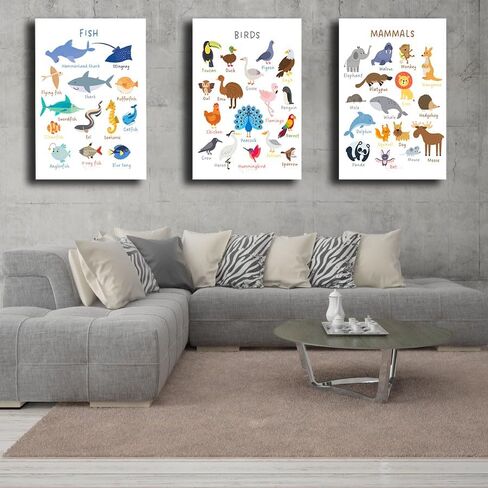 6 Pieces Laminated Educational Preschool Posters for Toddlers,Educational Wall Charts,School classroom Posters,Class decorations for Kindergarten- FISH,BIRDS，MAMMALS，INSECTS,REPTILES，AMPHIBIANS.(No in Kuwait