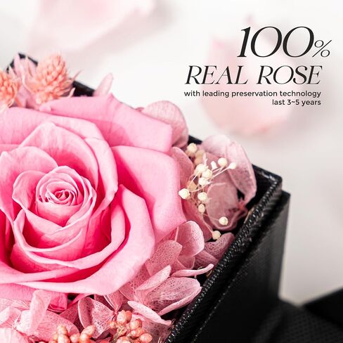 Otuo Preserved Roses Gift Jewerlry Box, Real Eternal Rose Flower with Necklace and Led Mood Light, Gifts for Girlfriend, Mom, Women, Wife, Birthday, Valentine's Day (Red) in Kuwait