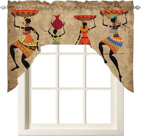 African Women Swag Valance Kitchen Curtains, Rod Pocket Valance Curtain Panels for Bedroom Living Room Bathroom Cafe Windows, Retro Native American Indian Ethnic Bohemian 56''x36'' in Saudi Arabia