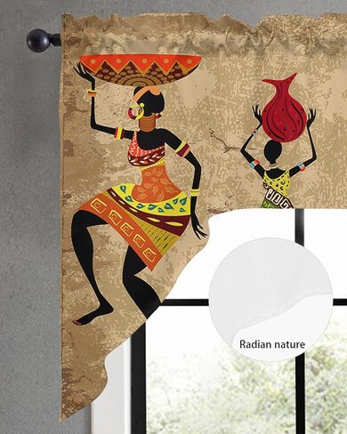African Women Swag Valance Kitchen Curtains, Rod Pocket Valance Curtain Panels for Bedroom Living Room Bathroom Cafe Windows, Retro Native American Indian Ethnic Bohemian 56''x36'' in Saudi Arabia