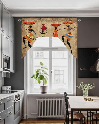 African Women Swag Valance Kitchen Curtains, Rod Pocket Valance Curtain Panels for Bedroom Living Room Bathroom Cafe Windows, Retro Native American Indian Ethnic Bohemian 56''x36'' in Saudi Arabia