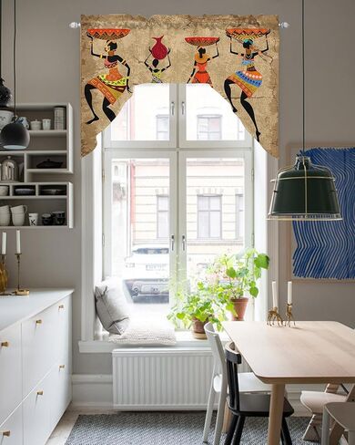 African Women Swag Valance Kitchen Curtains, Rod Pocket Valance Curtain Panels for Bedroom Living Room Bathroom Cafe Windows, Retro Native American Indian Ethnic Bohemian 56''x36'' in Saudi Arabia