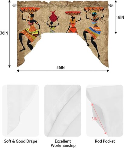African Women Swag Valance Kitchen Curtains, Rod Pocket Valance Curtain Panels for Bedroom Living Room Bathroom Cafe Windows, Retro Native American Indian Ethnic Bohemian 56''x36'' in Saudi Arabia