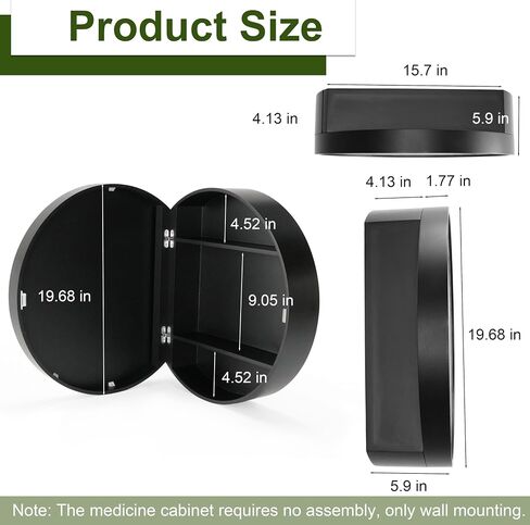 Round Medicine Cabinet Mirror with Shelf, Bathroom Wall Cabinet Medicine Cabinet with Vanity Mirror, Surface Mount Above Toilet Storage Cabinet, Black in Saudi Arabia