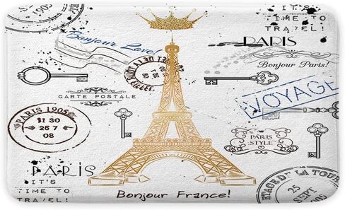 Paris Bath Rug, Eiffel Tower Unisex Non Slip Bath Mats, Golden Lettering European French Crown Retro Stamp Art Bath Rug Sets for Bathroom Bedroom Kitchen Outdoor Indoor,17x29 Inch in Saudi Arabia