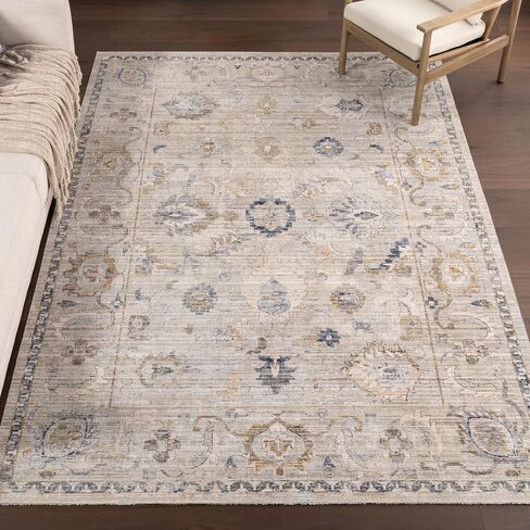 nuLOOM Arleth Indoor/Outdoor Machine Washable Area Rug 2x8 Machine Washable Indoor/Outdoor Runner Rug Traditional Cream/Light Blue Rugs for Living Room Patio Deck Front Porch Entryway Hallway Kitchen in Saudi Arabia