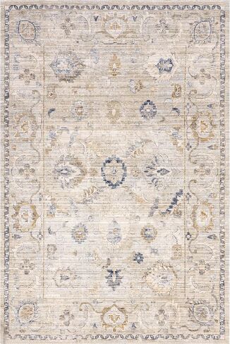 nuLOOM Arleth Indoor/Outdoor Machine Washable Area Rug 2x8 Machine Washable Indoor/Outdoor Runner Rug Traditional Cream/Light Blue Rugs for Living Room Patio Deck Front Porch Entryway Hallway Kitchen in Saudi Arabia