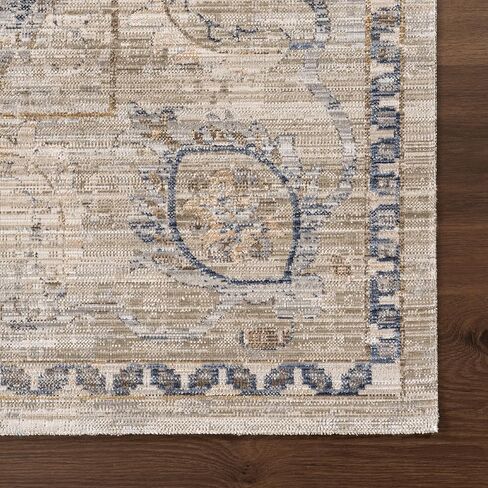 nuLOOM Arleth Indoor/Outdoor Machine Washable Area Rug 2x8 Machine Washable Indoor/Outdoor Runner Rug Traditional Cream/Light Blue Rugs for Living Room Patio Deck Front Porch Entryway Hallway Kitchen in Saudi Arabia