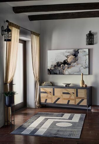 Momeni Edition Geometric Polyester Charcoal Area Rug, 2'2" x 7'7" Runner Rug for Living Room, Dining Room, Bedroom, Hallways, and Kitchen in Saudi Arabia