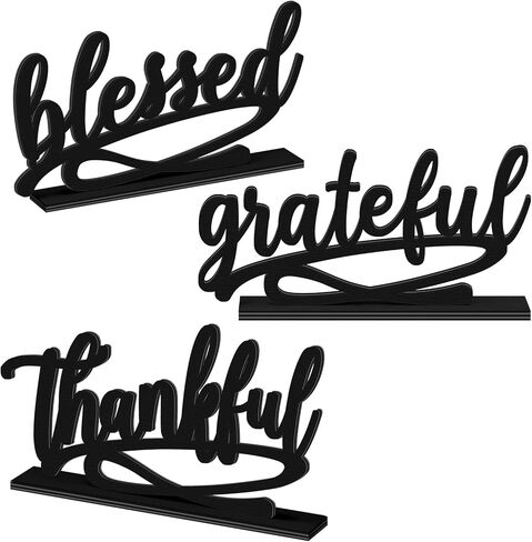 3 Pieces Thanksgiving Fall Letter Table Sign Thankful Grateful Blessed Standing Letter Table Sign Wood Rustic Table Decoration for Farmhouse Thankful Grateful Blessed Decor for Home(Gold) in Kuwait
