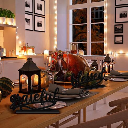 3 Pieces Thanksgiving Fall Letter Table Sign Thankful Grateful Blessed Standing Letter Table Sign Wood Rustic Table Decoration for Farmhouse Thankful Grateful Blessed Decor for Home(Gold) in Kuwait