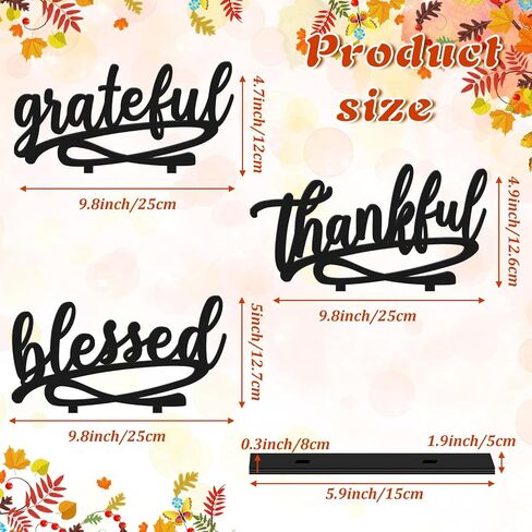3 Pieces Thanksgiving Fall Letter Table Sign Thankful Grateful Blessed Standing Letter Table Sign Wood Rustic Table Decoration for Farmhouse Thankful Grateful Blessed Decor for Home(Gold) in Kuwait