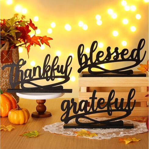 3 Pieces Thanksgiving Fall Letter Table Sign Thankful Grateful Blessed Standing Letter Table Sign Wood Rustic Table Decoration for Farmhouse Thankful Grateful Blessed Decor for Home(Gold) in Kuwait
